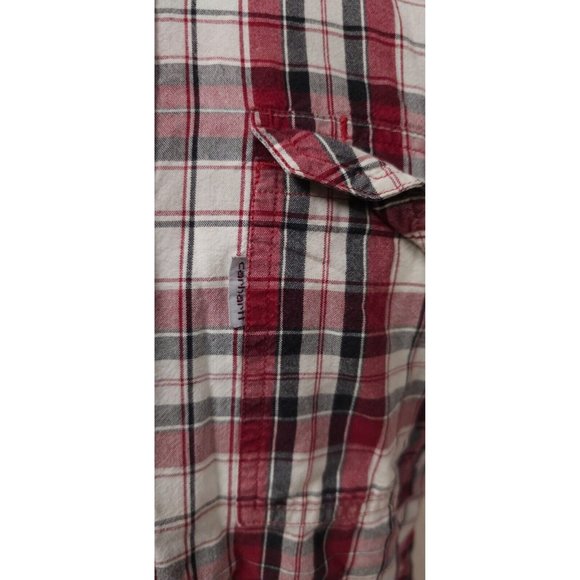 Carhartt Relaxed Fit Mens Medium Reg Red Plaid Short Sleeve Button Work Shirt - Picture 4 of 12